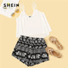 SHEIN 2019 Black and White V neck Spaghetti Strap Summer Boho Two Piece Set