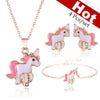 4 in 1 Earring and Necklace Set Cartoon Unicorn Necklace Earrings Jewelry Pink Girls Xmas Jewelry Gift