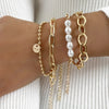 Fashion Punk Curb Cuban Chain Bracelets Set Boho Thick Gold Color Charm Bracelets Bangles For Women Gifts 2022 Trendy Jewelry