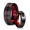 Fashion 8mm Men Red Groove Beveled Edge Stainless Steel Celtic Dragon Ring Zircon Inlay Red Carbon Fibre Ring Men Wedding Band