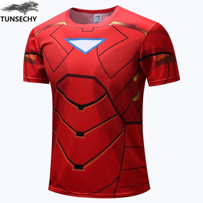 Fashion men&#39;s T-shirt summer short-sleeved 3D red and blue spider print sports fitness shirt loose streetwear