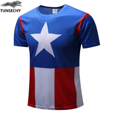 Fashion men&#39;s T-shirt summer short-sleeved 3D red and blue spider print sports fitness shirt loose streetwear