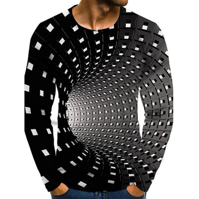 2021 Men&#39;s Optical Illusion Graphic Plus Size T-Shirt Print Daily Long Sleeve Tops Exaggerated Around Neck Rainbow Streetwear