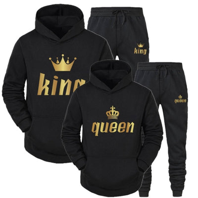 2022 Fashion Couple Sportwear Set KING or QUEEN Printed Hooded Suits 2PCS Set Hoodie and Pants S-4XL