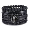 IFMIA Vintage Black Bead Bracelets For Men Fashion Hollow Triangle Leather Bracelet &amp; Bangles Multilayer Wide Wrap Jewelry 2020