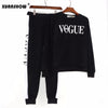 Autumn Winter 2 Piece Set Women VOGUE Letters Printed Sweatshirt+Pants Suit