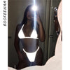 BOOFEENAA Silver Reflective Set Sexy Two Piece Set Halter Crop Top and Thong Shorts